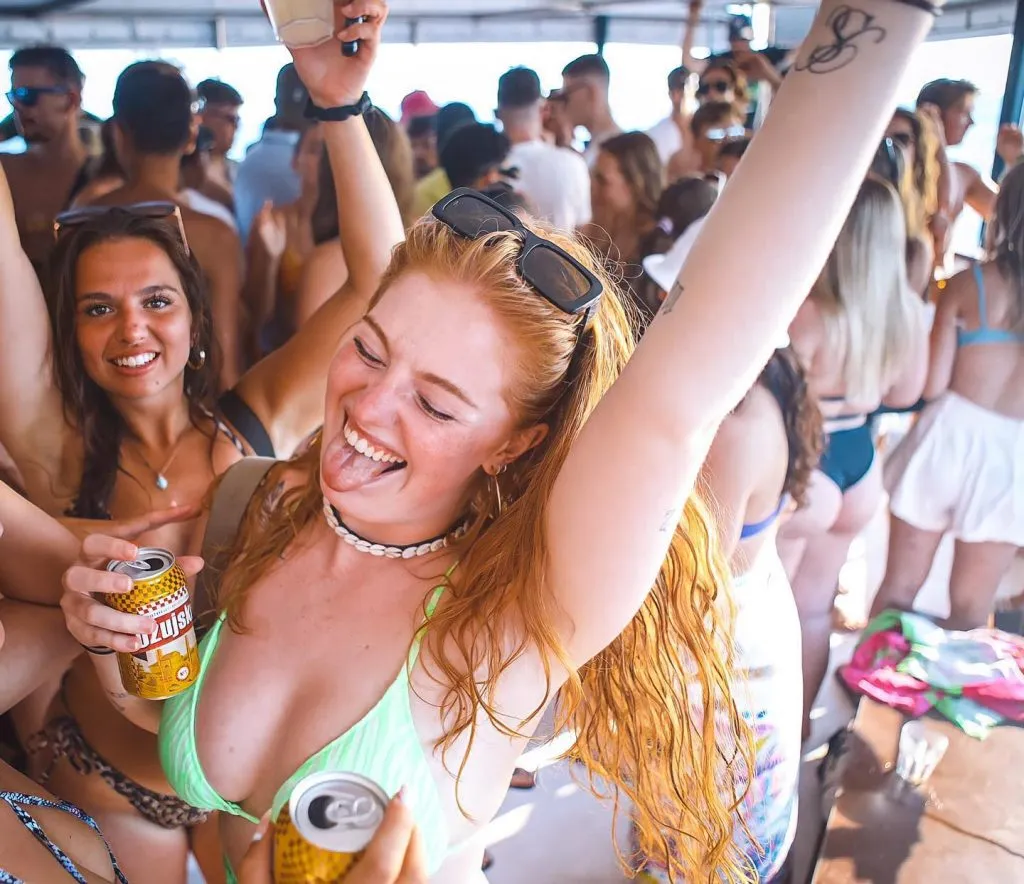 Girl partying on a boat